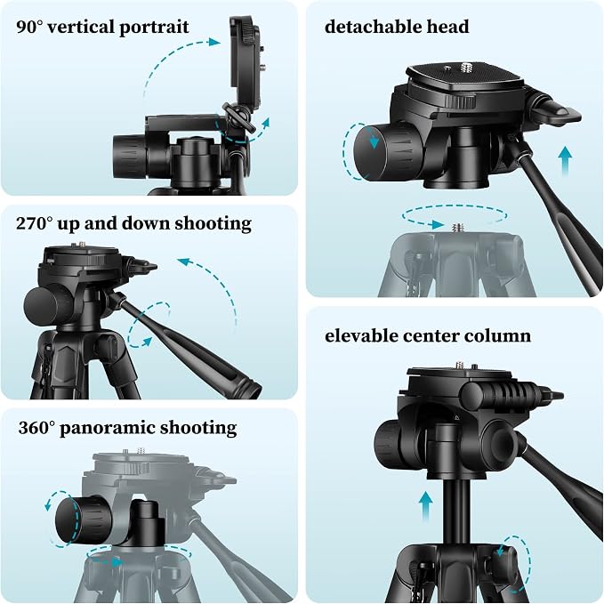 JOILCAN Phone Tripod, 68" Tripod for Phone Stand Video Recording Photos | Travel Floor Tripod Compatible with iPhone Canon Nikon DSLR, Cell Phone Tripods with Remote / Travel Bag - Image 6