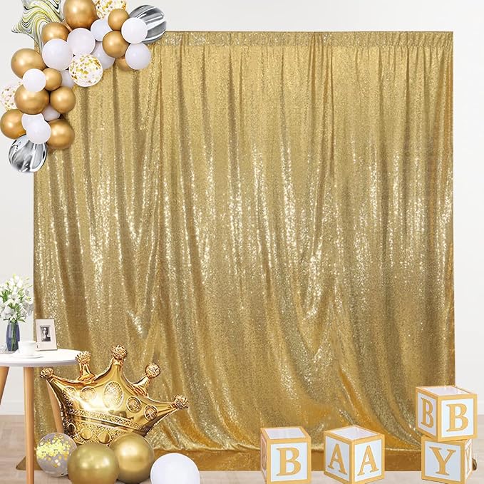 SquarePie 8x10ft Gold Sequin Backdrop, High Density Non-Transparent Glitter Curtain for Photography, Birthday, Wedding Party Decorations, Thick Solid Background with 4" Rod Pocket, 1 Panel - Image 8