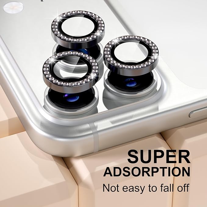 Misea Compatible for iPhone 17 Pro/iPhone 17 Pro Max Camera Lens Protector | 9H Tempered Glass Ultra HD Bling Camera Screen Protector Cover Metal Individual Ring Decoration Accessories, Black Diamond - Image 6