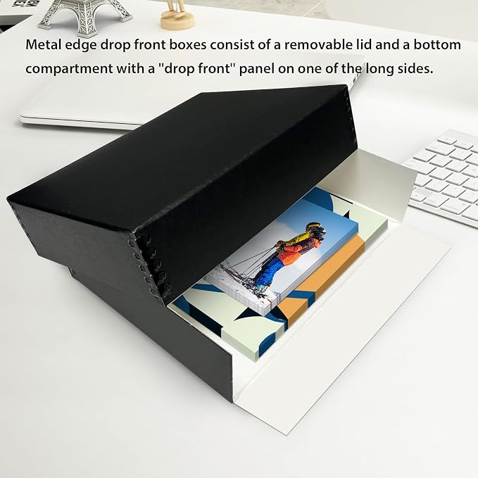 Lineco Drop Front Archival Storage Box, 16.75x20.75x3 in, Black, 2 Pack | Acid-Free with Metal Edge, Preserves Picture Longevity, Organize Photos, Newspapers, Prints, Documents, Crafts, DIY - Image 3