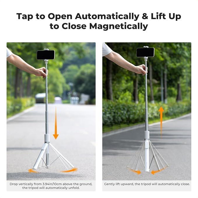K&F CONCEPT Auto Open & Close Selfie Stick Phone Tripod Stand | 360° Rotatable Selfie Stick with 9 Button Bluetooth Remote, Extendable Automatic Tripod for Cell Phone, X96 - Image 2