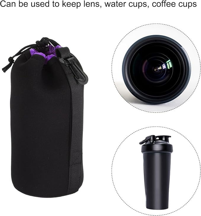 PATIKIL Camera Lens Bag, 3.5" IDx9.8 H Drawstring Lens Pouch with Thick Protective Neoprene, Lens Case for DSLR Camera Lens, Water Coffee Cups, Black, Purple - Image 6