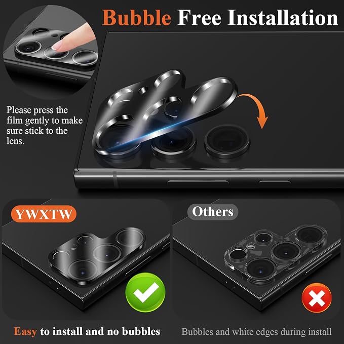 YWXTW 3 Pack Camera Lens Protector for Samsung Galaxy S24 Ultra, Anti Scratch Full Coverage 9H Tempered Glass S 24 Ultra Camera Cover Screen Protector, Case Friendly - Image 4