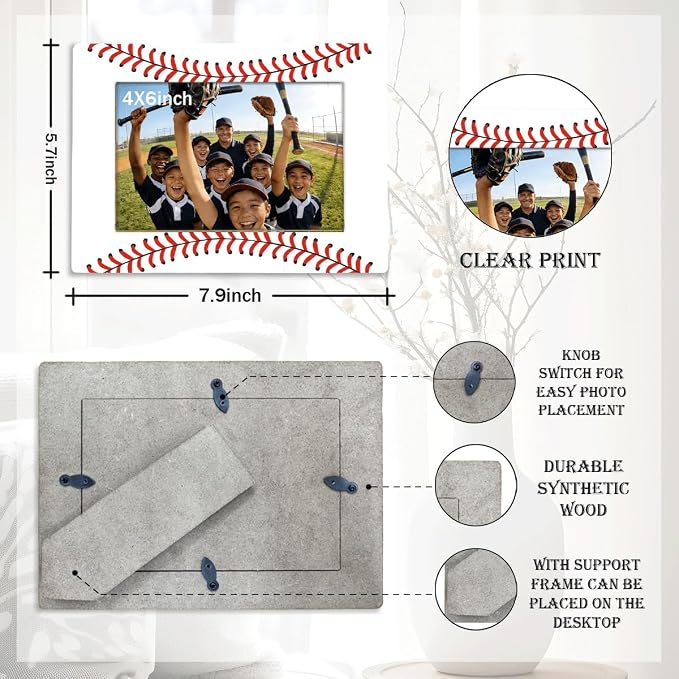 Baseball Picture Frame, Baseball Frame, Sports Room Decor Gift for Boys | A freestanding baseball frame for team and game-day photos, ideal for bedroom desks, shelves, dressers and trophy tables. - Image 2