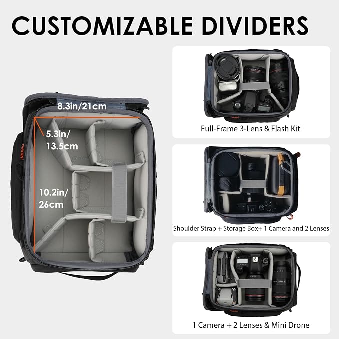 TARION Protective Camera Insert Bag Quick Access DSLR Inner Case Organizer | Fits 1 Camera 5 Lenses, Full Opening Back Design, Framed Top Lid, Padded Insert Cube, 8.9x6.5x11" ShellCore S - Image 2