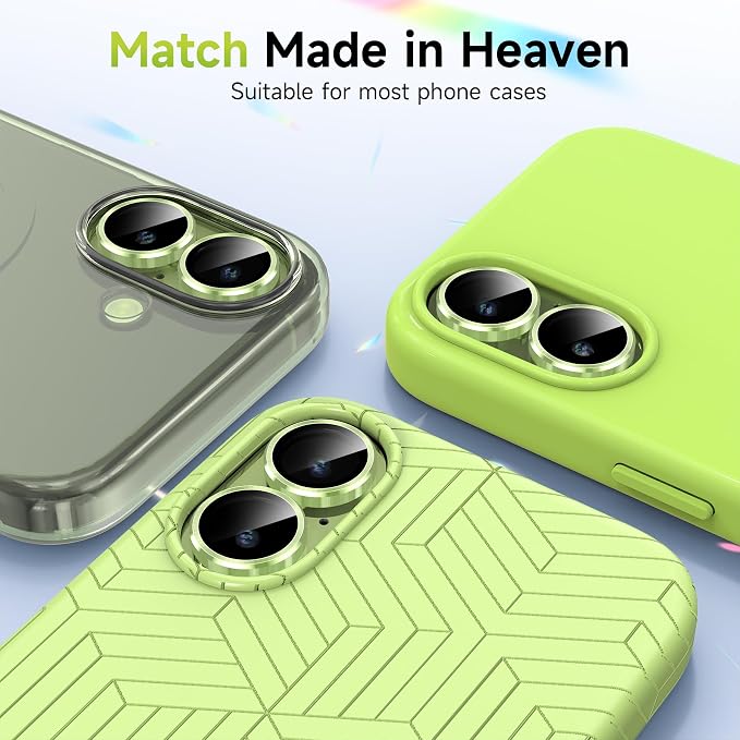 YWXTW Camera Lens Protector for iPhone 17, Individual Anti Scratch Metal Ring Tempered Glass Camera Screen Protector for iPhone 17 Accessories, Case Friendly (Green) - Image 6