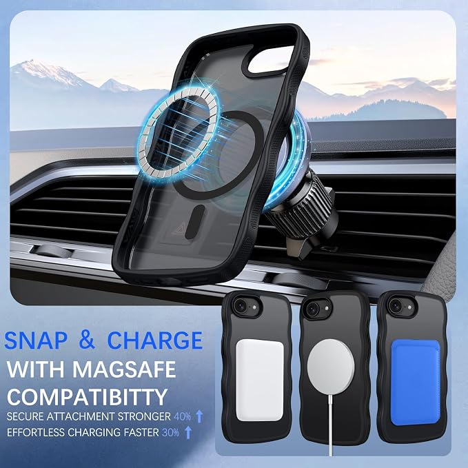 BENTOBEN Magnetic for iPhone 17e Case,Cute Wavy Frame [Compatible with MagSafe] Translucent Matte Anti-Slip TPU Bumper Women Girls Boys Men Thin Shockproof Drop Protective Cover for iPhone 17e,Black - Image 2