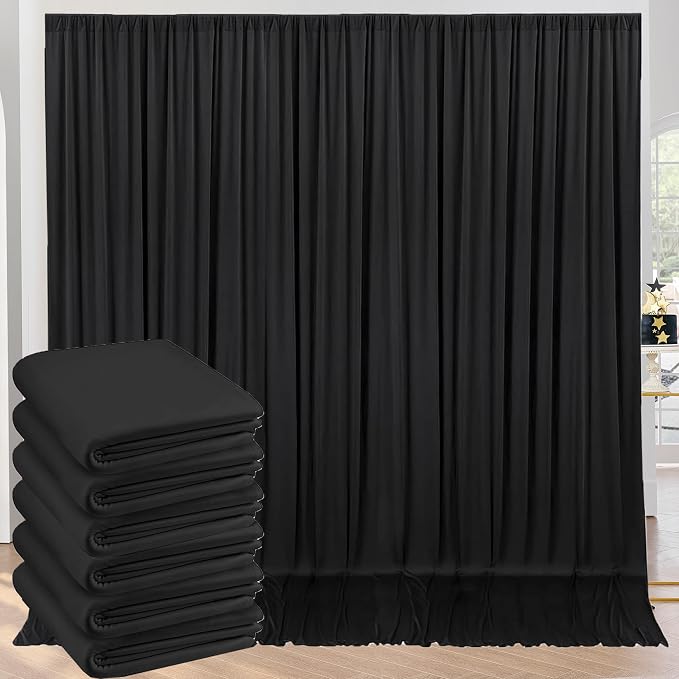 30ft x 10ft Wrinkle Free Black Backdrop Curtain for Parties, 6 Panels 5X10ft Polyester Black Photo Backdrop Drapes Back Drop Cloth for Birthday Wedding Party Photography Background by ENJOYYOURPARTY