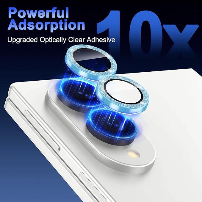 Meshine for Samsung Galaxy Z Fold 8 Camera Lens Protector,Scratch Proof,Strong Adsorption,9H Hardness with Metal Ring Camera Cover,Ultra Thin Case Friendly,Accessories Lens Protector,Glitter Blue - Image 4