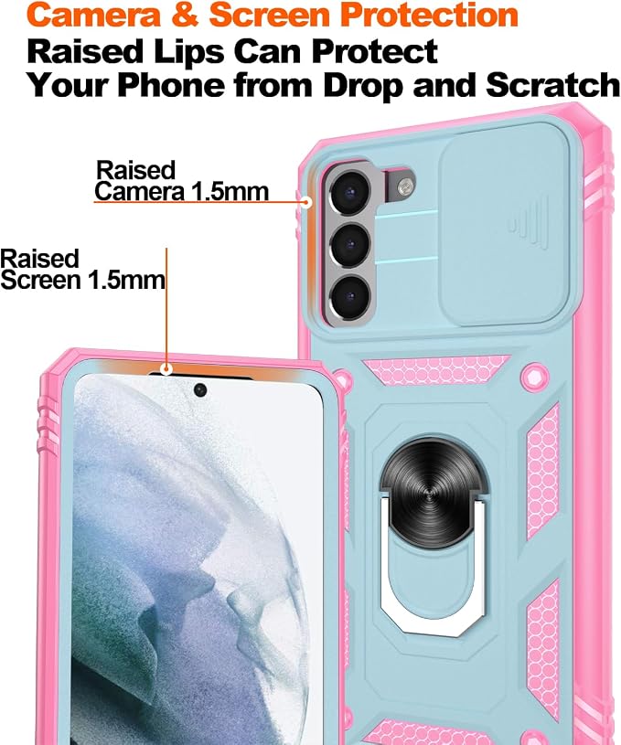 Gritup for Galaxy S21 Phone Case Military-Grade Shockproof with Kickstand | with 2 PCS Screen Protector, Slide Camera Cover, Heavy Duty Outdoor Protection Funda para Galaxy S 21 Cover-Green+Pink - Image 5