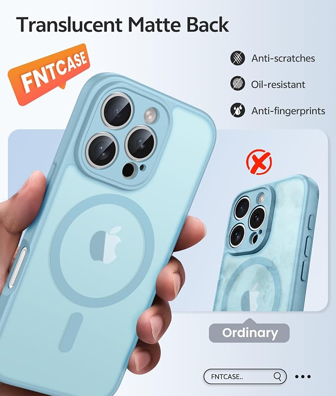 FNTCASE for iPhone 16 Pro Max Case, Fit for Magsafe, Glass Screen Protector | Full Camera Protection, Translucent Matte, 14FT Military Grade Drop Proof, Shockproof Protective Phone Cover, Teal - Image 6
