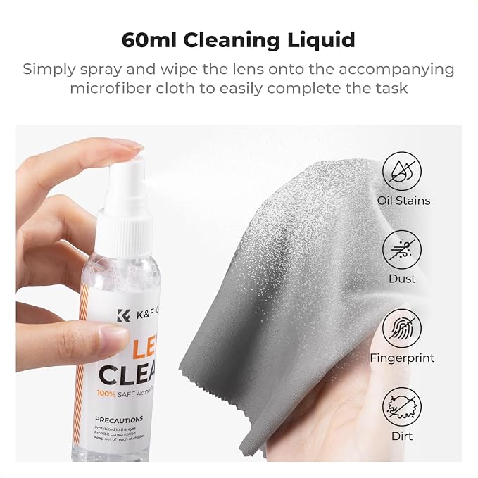 K&F CONCEPT 25 in 1 Camera Cleaning Kit, Full Frame Lens and Sensor Cleaner | 24mm Vac-Sealed Swabs,Lens Pen,60 and 20ML Lens Cleaner,Cloth,Blower,Hard Case, for Canon Nikon Sony DSLR Mirrorless,MK02 - Image 5