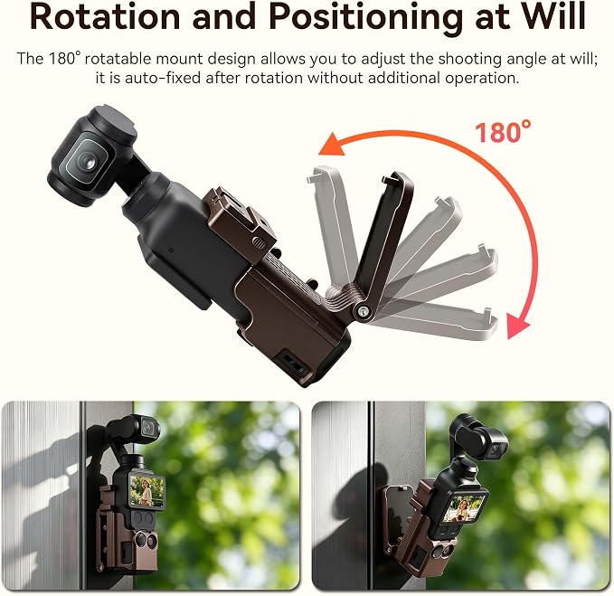 AMAZEAR Magnetic Mount Stand Compatible with DJI Osmo Pocket 4P/4/3/Xtra Muse, Pocket4 Accessories Adapter Clamp Magnet Suction Case Holder on Desktop/Vertical Surface, 180° Adjustable Handle, Brown - Image 4