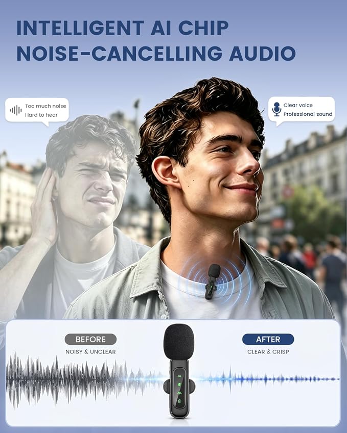 Wireless Microphone for iPhone & Android, 2-Pack Mini Lavalier Mic | 2 magnetic clip-on mics with noise reduction, 360° rotating clips, up to 70 ft range, and 16 hours of combined battery life - Image 2