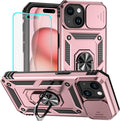 HNHYGETE for iPhone 15 Case with HD Screen Protector: [Military Grade 20ft. Drop Tested] Ring Shockproof Protective Phone Case for - iPhone 15 Rose Gold by HNHYGETE