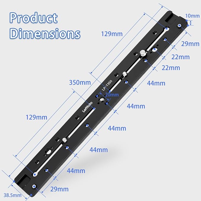LEFTFOTO 350mm Double Dovetail Slide Rail with Arca Swiss Quick Release Plate,Locating Hole for ARRI,1/4" & 3/8" Threads,Cold Shoe - for DSLR Camera Tripod Ballhead - Image 5