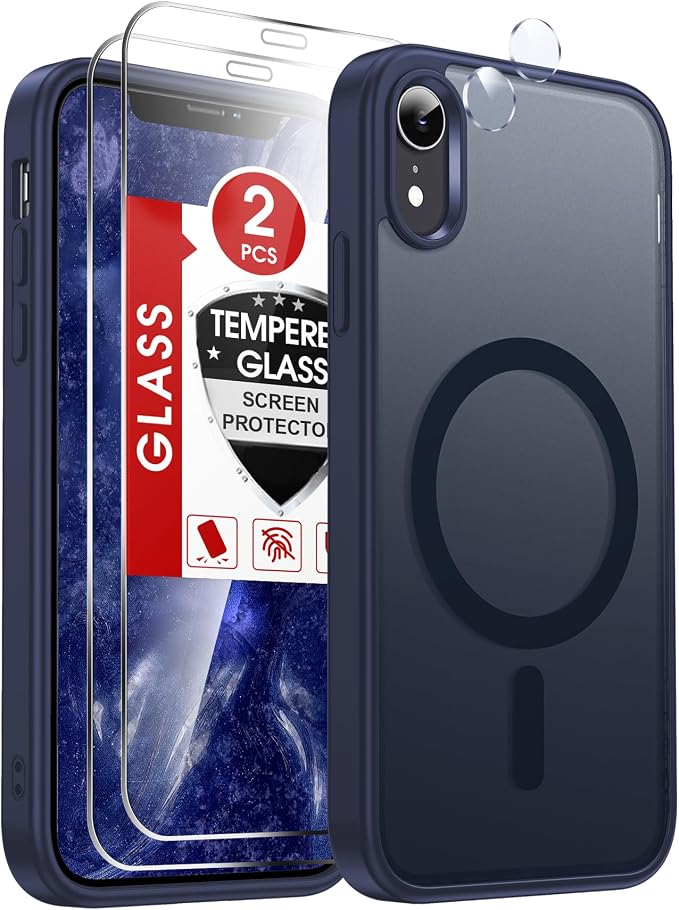 LeYi for iPhone-XR Case Blue with Screen Protector X2 + Camera Cover X2:[ MagSafe Compatible] Magnetic Slim Cases for i Phone iphoneXR Protective Women Men Fundas para 10XR, Navy Blue by LeYi
