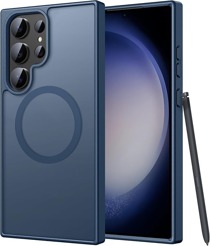 FNTCASE for Samsung Galaxy S23 Ultra Case, Compatible with Magsafe, Blue | Translucent Matte Magnetic Back, 14FT Military Grade Drop Protection, Shockproof Protective Phone Cover by FNTCASE