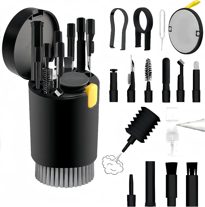 20-in-1 Laptop Phone Screen Earbud Cleaning Kit, Keyboard Cleaner Kit | Keyboard Cleaning Kit with Electronic Cleaning Brush Spray for Airpods Pro,iPad,iPhone Pro,Camera,Computer Cleaning (Black) by LBSC