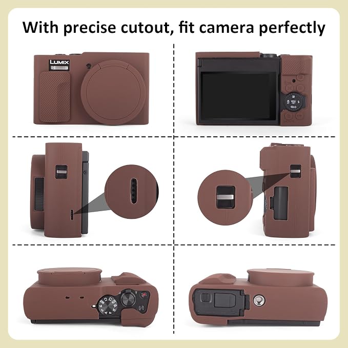 MUZIRI KINOKOO Silicone Sleeve Compatible for Panasonic Lumix ZS99 Camera - Soft Protective Cover for DC-ZS99/TZ99 Digital Camera with Removable Lens Cover - Anti-Slip & Anti-Scratch - Coffee - Image 3