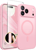 CAPRARO for iPhone 17 Pro Case, Compatible with MagSafe | Upgraded [Full Camera Protection] Protective Translucent Matte Women Girl Magnetic Phone Case Cover, Peach Pink by CAPRARO