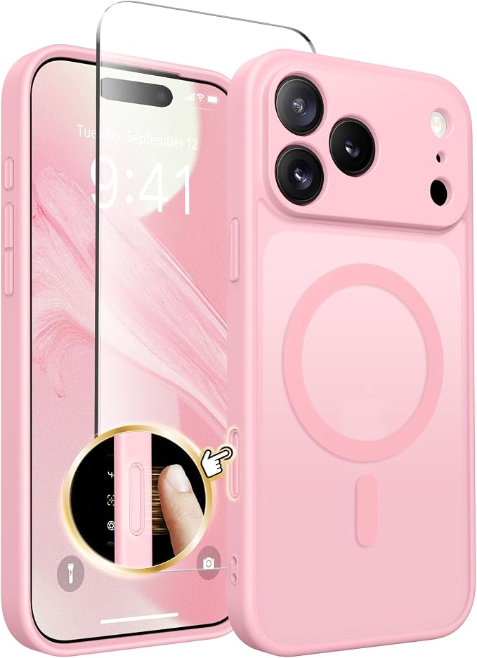 CAPRARO for iPhone 17 Pro Case, Compatible with MagSafe | Upgraded [Full Camera Protection] Protective Translucent Matte Women Girl Magnetic Phone Case Cover, Peach Pink by CAPRARO