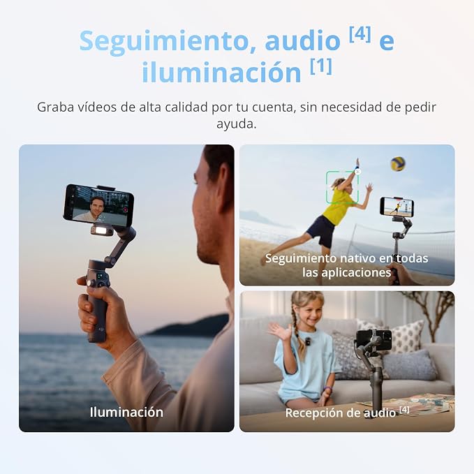 DJI Osmo Mobile 8 Gimbal Stabilizer for Phone, 3-Axis Stabilization | AI Native Tracking with Audio & Lighting, 360° Pan Rotation, Built-in Extension Rod & Tripod, 10h Battery, Extension Rod - Image 3