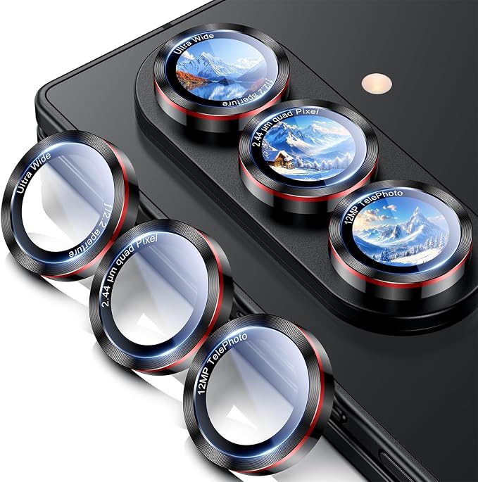 Uyiton for Samsung Galaxy Z Fold 8 Ultra/Z Fold 7 Camera Lens Protector | Military-Grade Sapphire Glass Rear Camera Screen Cover - Strong Adsorption Ultra HD Clear Lens Protector, Black+Red (8 inch) by Uyiton