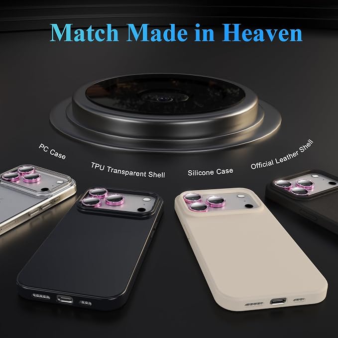 YWXTW Camera Lens Protector for iPhone 17 Pro/iPhone 17 Pro Max, [1 Step Installation Tray] Tempered Glass Screen Protector Metal Individual Camera Cover Accessories Case Friendly (Glitter Pink) - Image 5