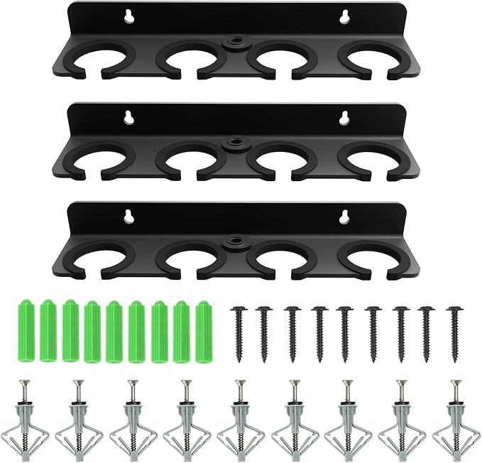 3-Set Wall Mounted Multi Mic Holder, Organizer for 12 Handheld Mics, Metal | Compatible with 5/8 & 3/8 Thread Stand, with Rubber Pad, Wired/Wireless Mic Storage for Church/Stage/Podcast Setup, 3 Pack by EtourAudio