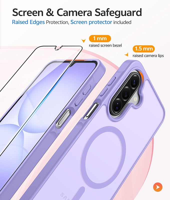 FNTCASE for Galaxy A17/A16 5G Phone Case, Fit for Magsafe, Screen Protector | Translucent Matte, 14FT Military Grade Drop Protection, Slim Shockproof Protective, for Samsung A 17 A 16 Cover, Light Purple - Image 4