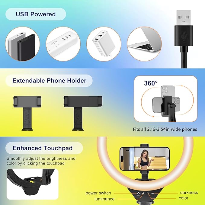 Aureday 14'' Selfie Ring Light with 62'' Tripod Stand and Phone Holder, Dimmable LED Phone Ringlight for Makeup/Video Recording/Photography, Circle Lighting for All Cell Phones&Lightweight Cameras - Image 6