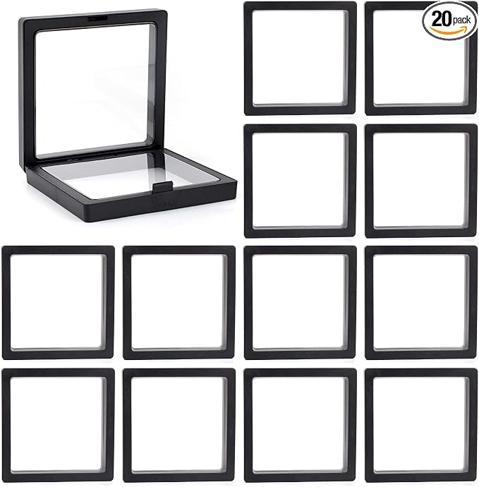 Framendino, 20 Pack Black 3D Floating Frame Display Case Challenge Coin 3.5x3.5x0.8 Holder Stands Jewelry Storage Box for AA Medallion Shells Gems by Framendino