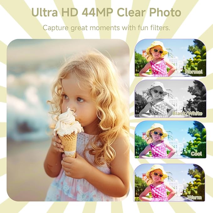 Digital Camera for Teens, 4K 44MP FHD 16x Zoom Point Shoot Camera 64GB Card | Autofocus, Fill Light, Webcam Mode, Continuous Shooting, Time-Lapse, Filters, Easy Operation, Ideal for Beginners Kids - Image 3
