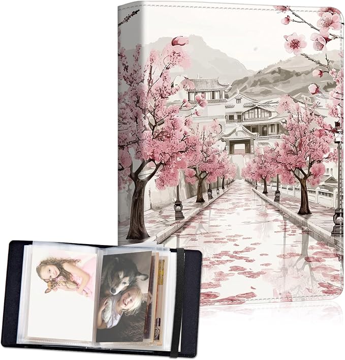 Small Photo Album 5x7, 60 Pockets Holds 120 Photos, Slip-in Pocket Photo Album with Black Elastic Band for Family Wedding Baby Travel Pictures, Cherry Blossom by Unknown