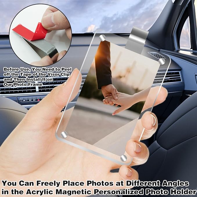 2Pcs Car Picture Holder, Acrylic Magnetic Personalized Photo Holder Car Accessories Car Photo Holder Car Visor Clip, Personalized Car Picture Frame, Suitable for Adding Family or Personal Photos - Image 6
