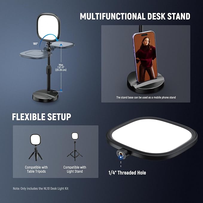 NEEWER Basics 5" Full Screen LED Ring Light with Stand for Desk Video Calls, CRI95, 10W Bi Color Edge Lit Zoom Conference Lighting for Computer Laptop Webcam Phone Streaming Recording, NL10 - Image 5