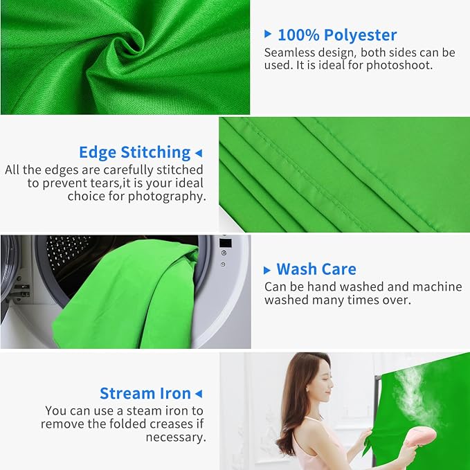 Hemmotop Chromakey Green Screen Backdrop, 6x9ft Background Fabric | Solid Chroma Green, Polyester Cloth, Perfect for Streaming Video Calls Zoom Studio, Ideal for Content Creators, Photography - Image 3