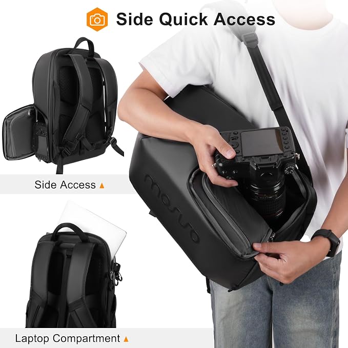 MOSISO Camera Backpack, Full Back Access Photography Backpack, Black | DSLR/SLR/Mirrorless Waterproof Camera Bag with Tripod Holder&Laptop Compartment&Rain Cover Compatible with Canon/Nikon/Sony - Image 3