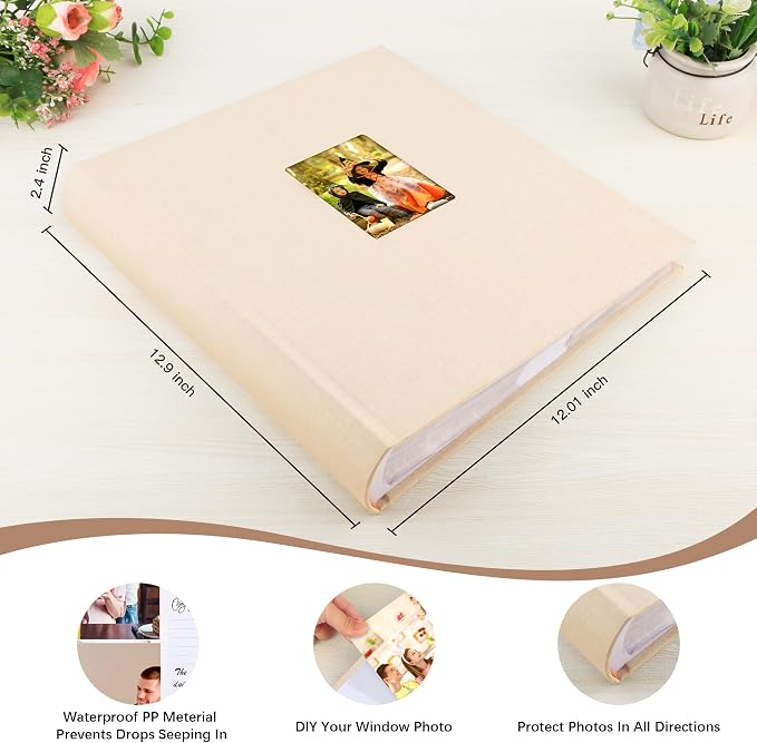 Photo Album 4x6 Vertical 600 Photos with Writing Space, Beige | Linen Cover, Acid-Free Pages, Clear PP Pockets, Memo Writing Space, Front Display Window, Family, Wedding & Travel Memories - Image 3