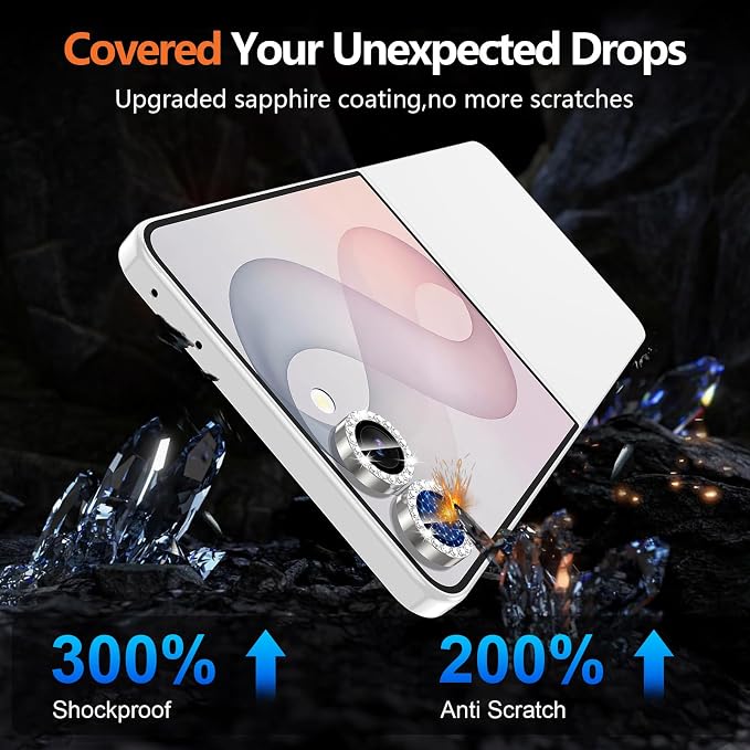 for Samsung Galaxy Z Flip 8 Camera Lens Protector, Individual Metal Ring Tempered Glass Lens Cover, [Strong Adsorption] Scratch Resistant Ultra-Thin HD Clear Lens Cover, 1 Set-Slivery Diamond - Image 5