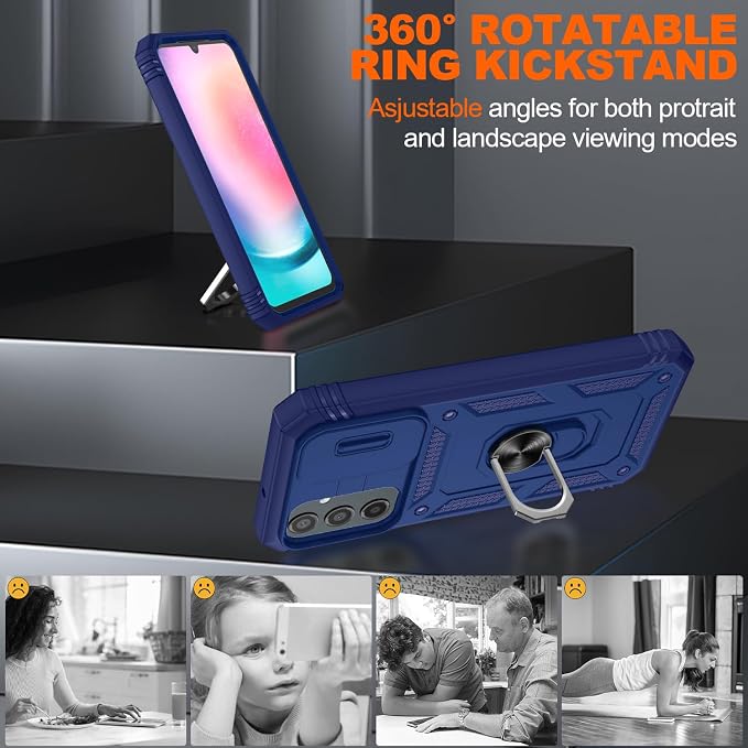 Fit for Samsung A24 Phone Case with 2PCS Screen Protector, Build in 360° Rotating Ring Kickstand, Military Grade Protective Case for Samsung A24 Case Phone, Blue - Image 6