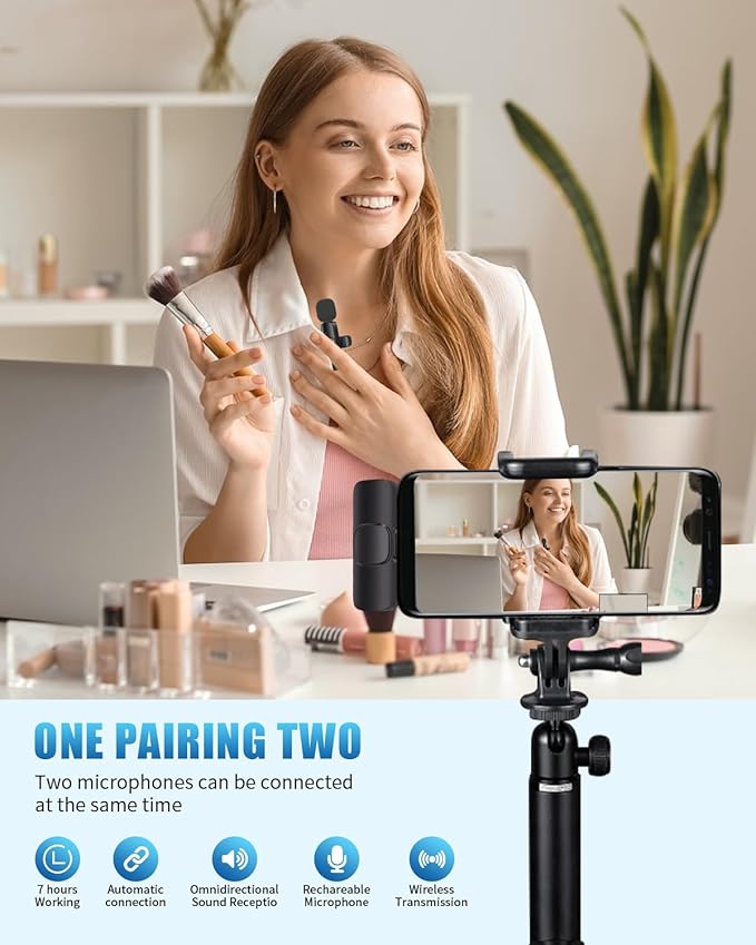 2 Packs Wireless Lavalier Mic for iPhone Android Camera | Professional Wireless Mini Microphone for 2-Person Video Recording, Podcasts, Vlogs, YouTube, TikTok and Computers - Image 2