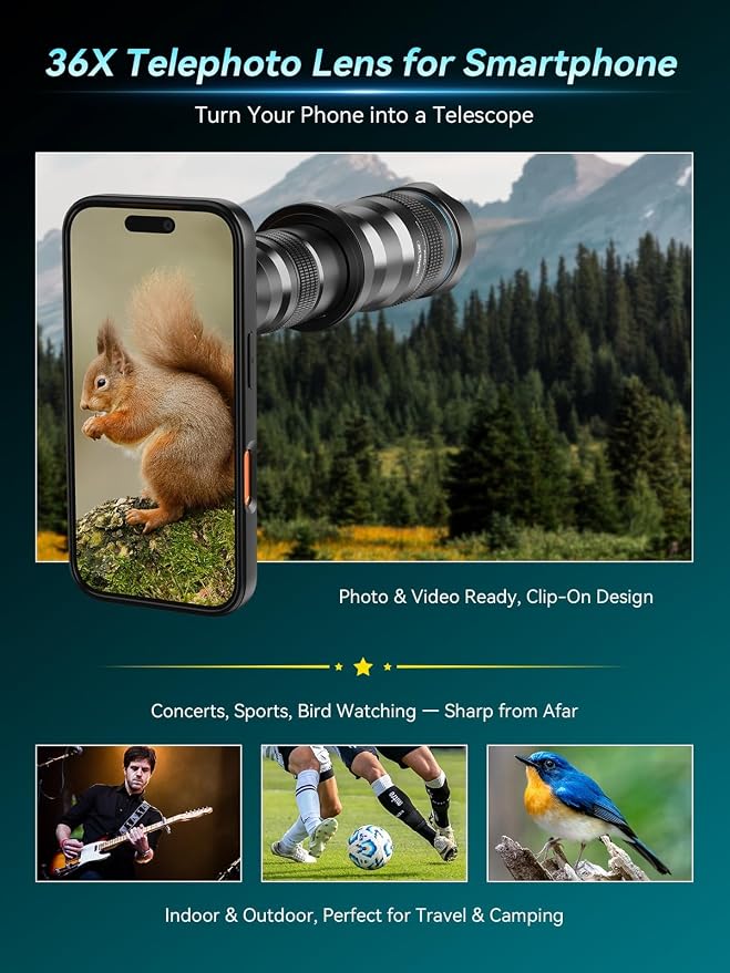 APEXEL 36x Telephoto Lens Compatible with iPhone 17 Pro | Photography for Travel, Birdwatching, Exploration | Kit with Sturdy Metal Tripod and Threaded Phone Case - Image 5