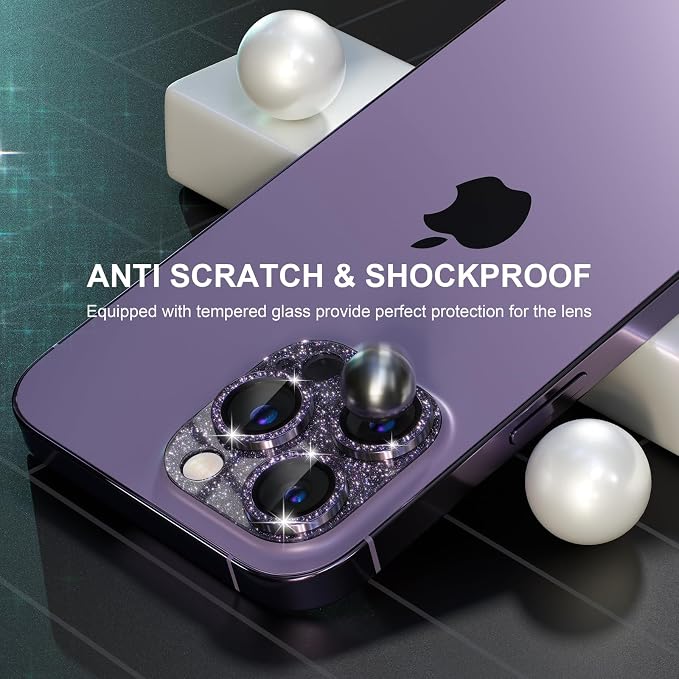 Choiche for iPhone 14 Pro/iPhone 14 Pro Max Camera Lens Protector | Bling Camera Cover with 9H Tempered Glass Lens Screen Protector Metal Ring Decoration Accessories (Glitter-Purple) - Image 4