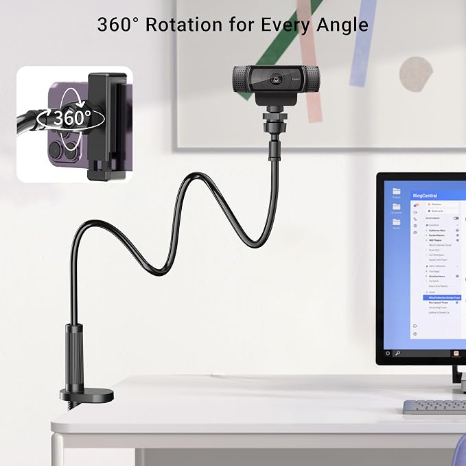 Flexible Webcam Stand Mount for Desk, Gooseneck Webcam Tripod with Clamp, Desktop Phone Holder & Table Top Tripod Compatible with Action Camera Gopro C922 C930e C920S C920 C615 C960 C920x Brio - Image 7