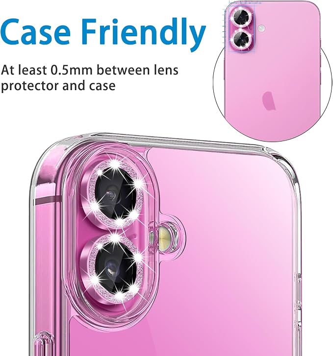 Designed for iPhone 16 and 16 Plus Camera Lens Protector, Bling Glitter Diamond Lens Cover 9H Tempered Glass Camera Cover Anti Scratch Shockproof Screen Protector - Image 5