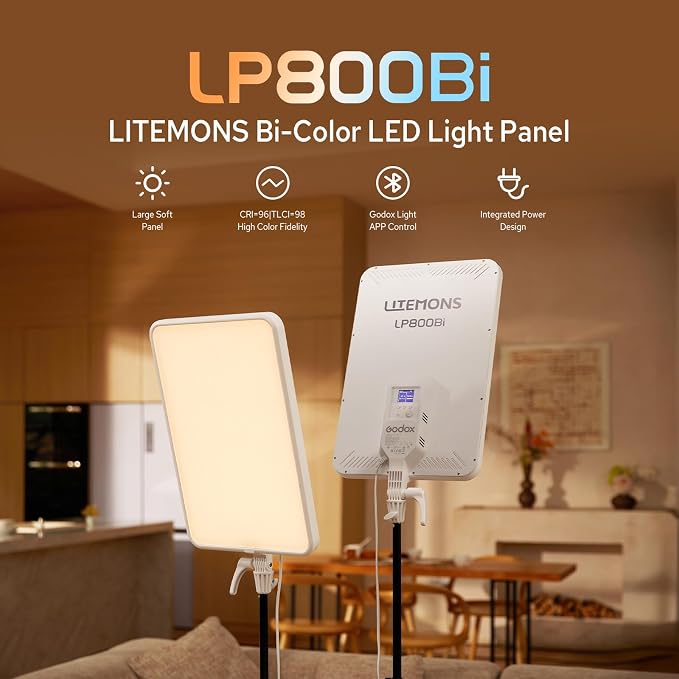 Godox LP800Bi LED Panel Video Light, 85W Bicolor Studio Soft Light, 2800K-6500K 11FX Effects APP Control, Fanless Silent Design for Livestreaming, Vlogging, Video Recording - Image 2
