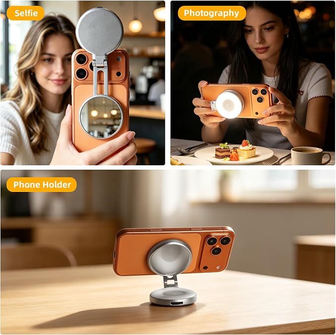 AFAITH C03 Magnetic Selfie Light, LED Phone Ring Light for iPhone MagSafe | 2700K-7500K CRI 97+, 3 Color Modes, Built-in Mirror, 360° Rotatable, Extendable, for Selfies Video Recording Makeup Vlog - Image 8