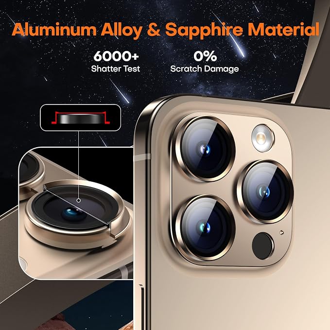 Camera Lens Protector for iPhone 16/15/14 Pro Max & 16/15/14 Pro | Desert Titanium, Aluminum Alloy, 9H+ Glass Camera Cover, Nano Reinforced Adhesive, Anti-Drop, Anti-Scratch, Case Friendly - Image 5